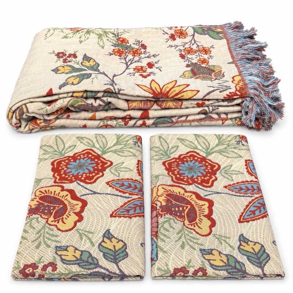 Casa & Beyond Rustic Floral Boho Cotton Throw Blanket 2 Pillow Shams New